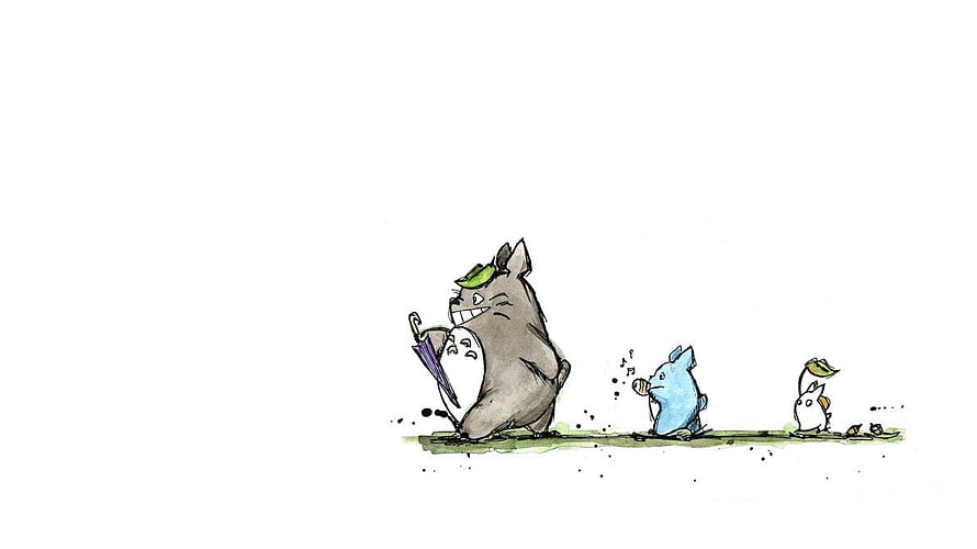My Neighbor Totoro Family Watercolor Illustration with Umbrella and Musical Notes HD wallpaper