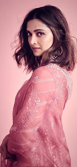 Deepika Padukone in Elegant Pink Embroidered Outfit Portrait HD phone wallpaper