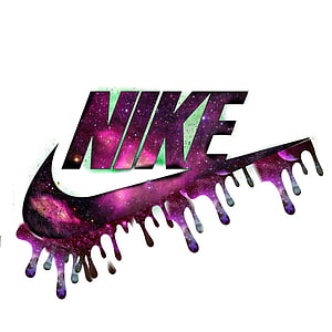Nike Galaxy Drip Logo with Purple Nebula Texture and Melting Effect on White Background HD phone wallpaper