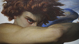 Alexandre Cabanel Fallen Angel Oil Painting Detail with Intense Gaze and Dramatic Lighting HD wallpaper