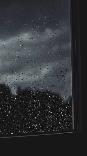 Moody Rainy Day View Through a Window with Dark Clouds and Water Droplets HD phone wallpaper
