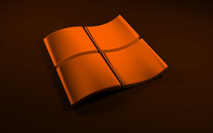 Orange 3D Windows Logo Emblem on Dark Background HD wallpaper
