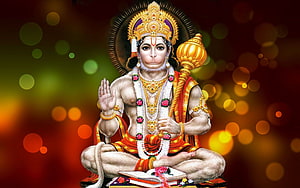 Lord Hanuman Sitting in Meditation with Golden Mace and Sacred Book, Jai Jai Jai Bajrangbali - New ., Bajrang Dal HD wallpaper
