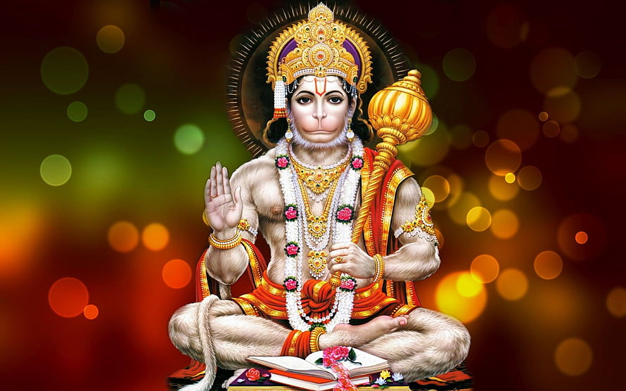 Lord Hanuman Sitting in Meditation with Golden Mace and Sacred Book, Jai Jai Jai Bajrangbali - New ., Bajrang Dal HD wallpaper