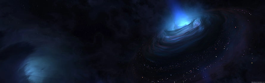 Dark Cosmic Nebula and Swirling Galaxy in Deep Space HD wallpaper