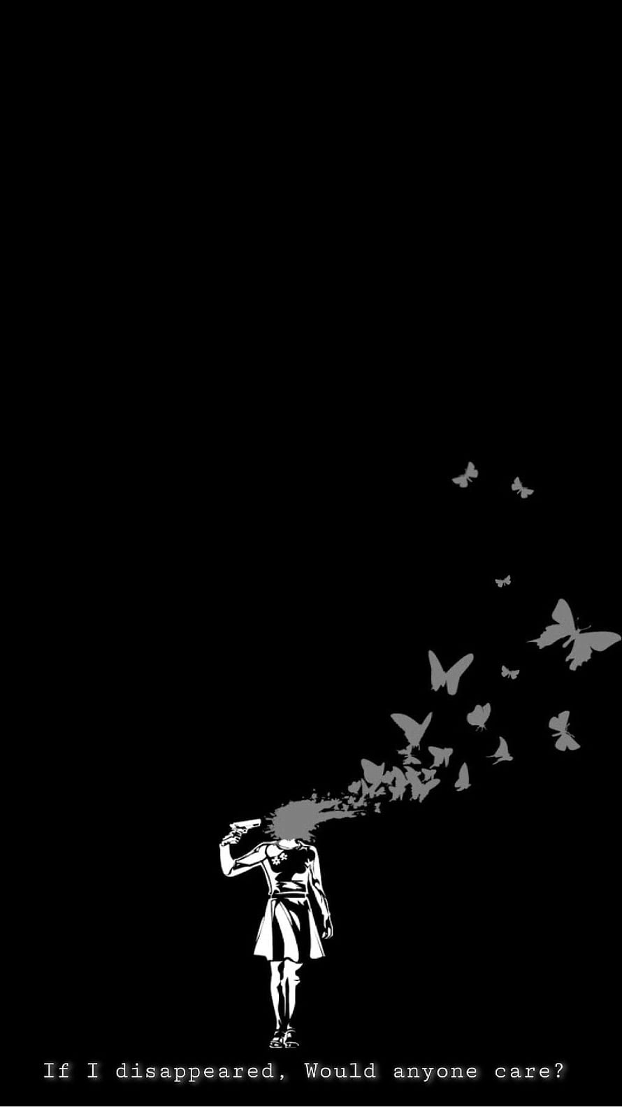 Girl Shooting Gun With Head Dissolving Into Butterflies Black And White Art HD phone wallpaper