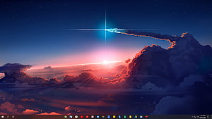 Fantasy Landscape With Glowing Meteor And Sunset Clouds HD wallpaper