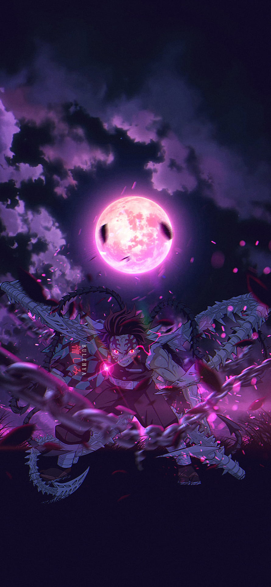 Akaza Upper Moon Three Demon Slayer Anime Wallpaper Purple Moon HD phone wallpaper
