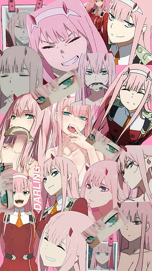 Zero Two Darling in the Franxx Anime Character Collage Wallpaper HD phone wallpaper