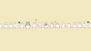 Cute Totoro and Friends Lineup on Soft Cream Background HD wallpaper