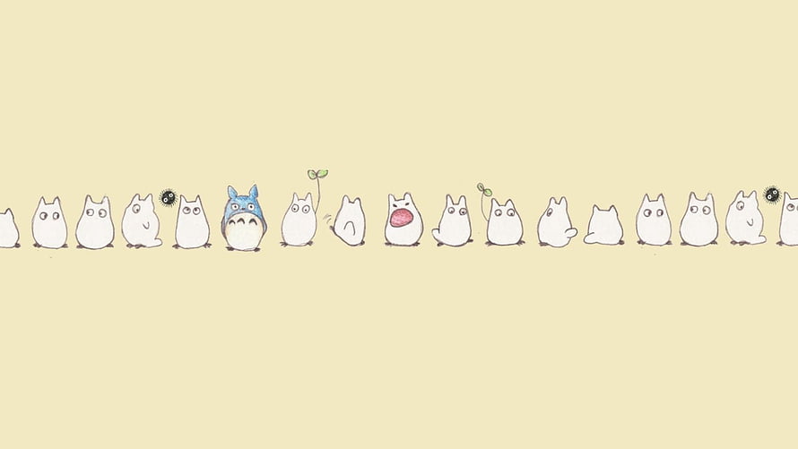 Cute Totoro and Friends Lineup on Soft Cream Background HD wallpaper