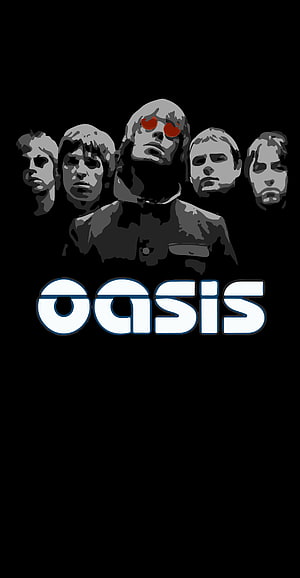 Oasis Band Members Stylized Portrait with Red Sunglasses on Black Background HD phone wallpaper