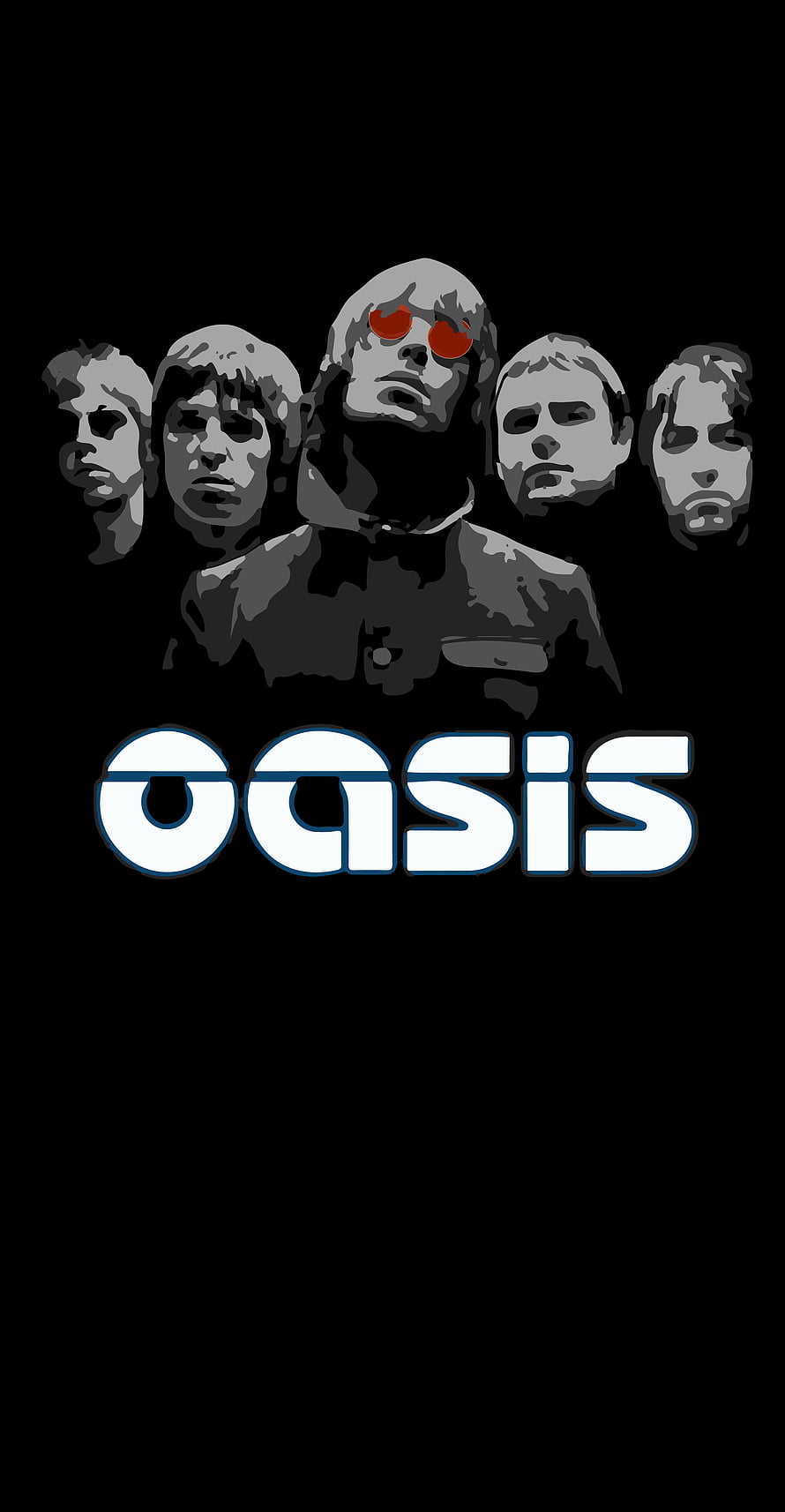 Oasis Band Members Stylized Portrait with Red Sunglasses on Black Background HD phone wallpaper