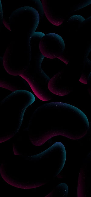 Dark Abstract 3D Organic Shapes with Neon Magenta and Teal Glows on Black Background HD phone wallpaper