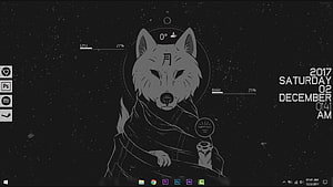 Dark Anime Wolf Character Desktop Wallpaper With System Monitor Overlay HD wallpaper