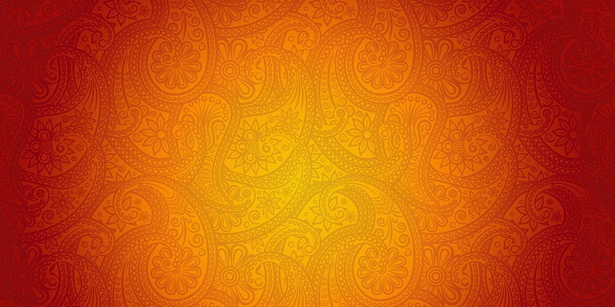 Vibrant Orange Indian Paisley Pattern Background with Floral Motifs and Warm Gradient HD wallpaper