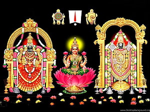 Lord Venkateswara and Goddess Lakshmi Temple Deity Illustration with Gold Ornamentation HD wallpaper
