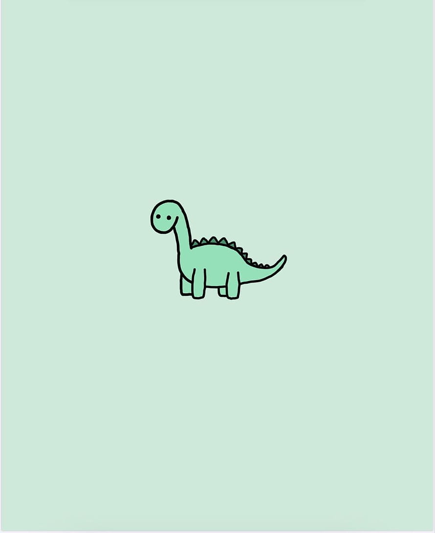 Cute Minimalist Green Dinosaur Illustration on Pastel Background HD phone wallpaper
