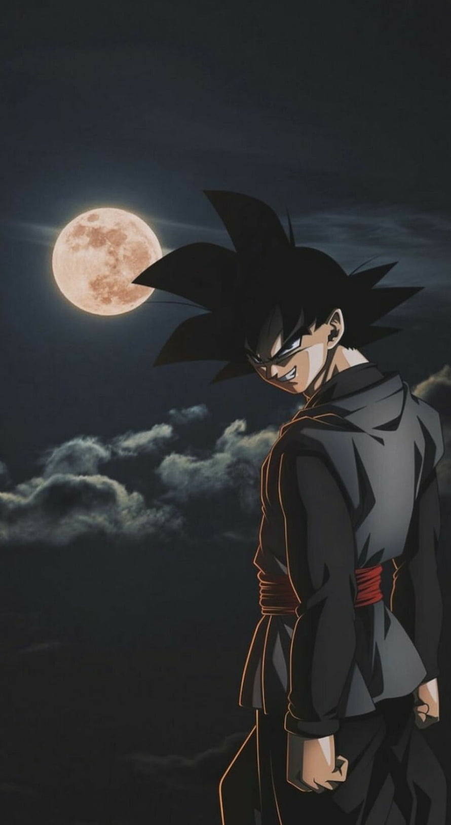 Goku Black Anime Character Standing Under a Full Moon in a Dark Night Sky HD phone wallpaper