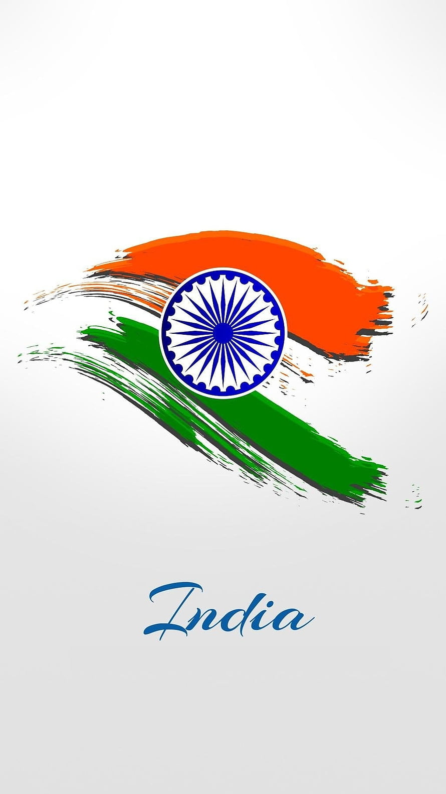 India National Flag Brush Stroke Artwork With Ashoka Chakra And Cursive Text HD phone wallpaper