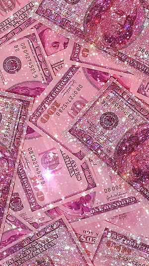 Pink Glittery US Dollar Bills Aesthetic Wallpaper HD phone wallpaper