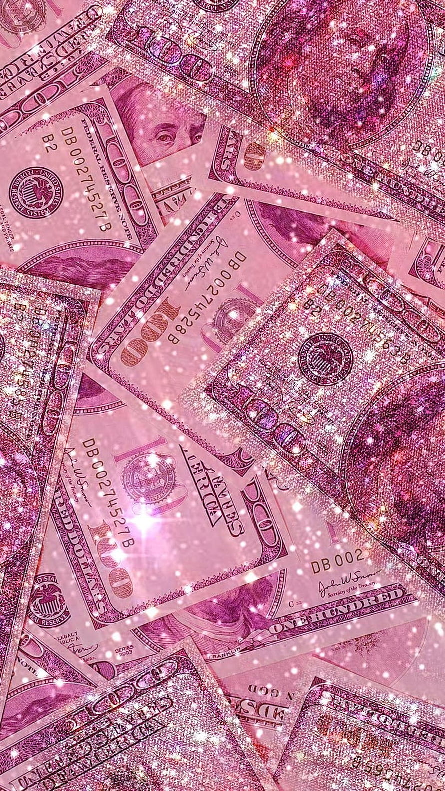 Pink Glittery US Dollar Bills Aesthetic Wallpaper HD phone wallpaper