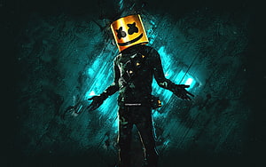 Marshmello DJ in Neon Blue Cyberpunk Atmosphere HD wallpaper
