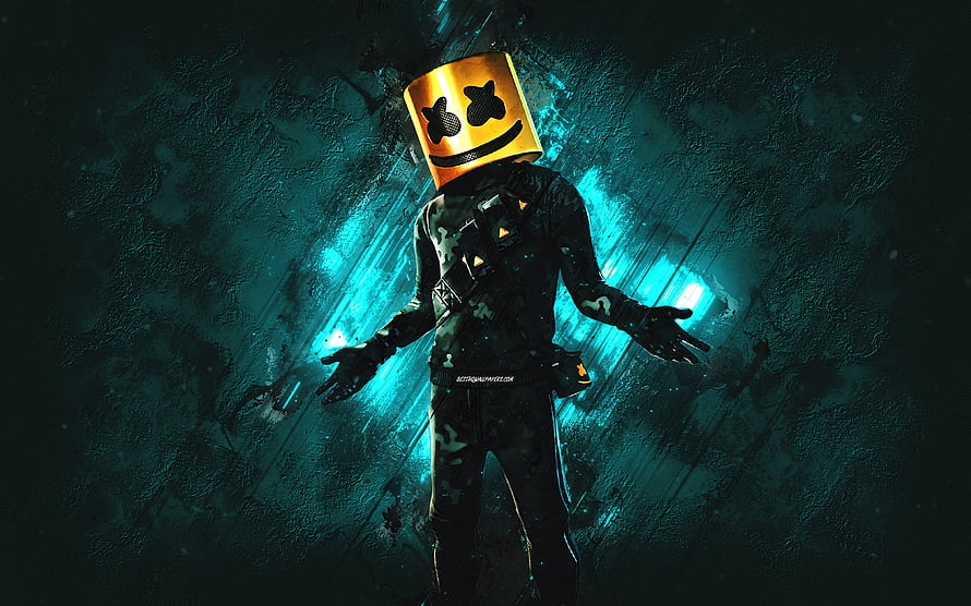 Marshmello DJ in Neon Blue Cyberpunk Atmosphere HD wallpaper