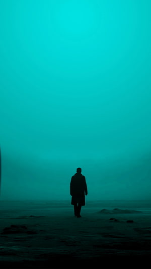 Silhouette of a man walking alone on a misty beach under a teal sky, Blade Runner 2049 for Your and iPad, Blade HD phone wallpaper