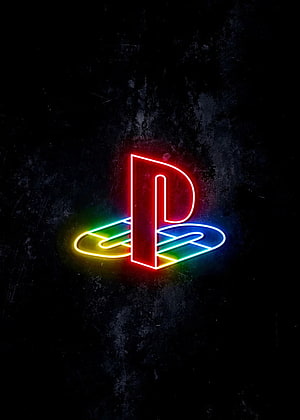 PlayStation Neon Logo on Dark Grunge Background HD phone wallpaper