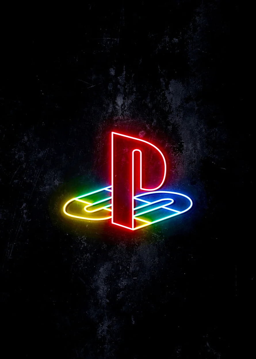 PlayStation Neon Logo on Dark Grunge Background HD phone wallpaper