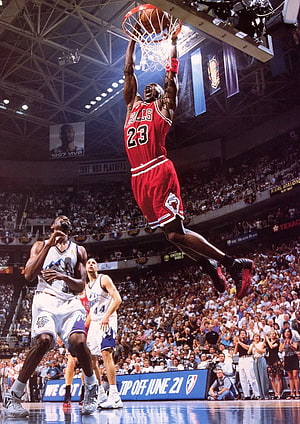 Michael Jordan Chicago Bulls Slam Dunk 1997 NBA Playoffs Action Shot HD phone wallpaper