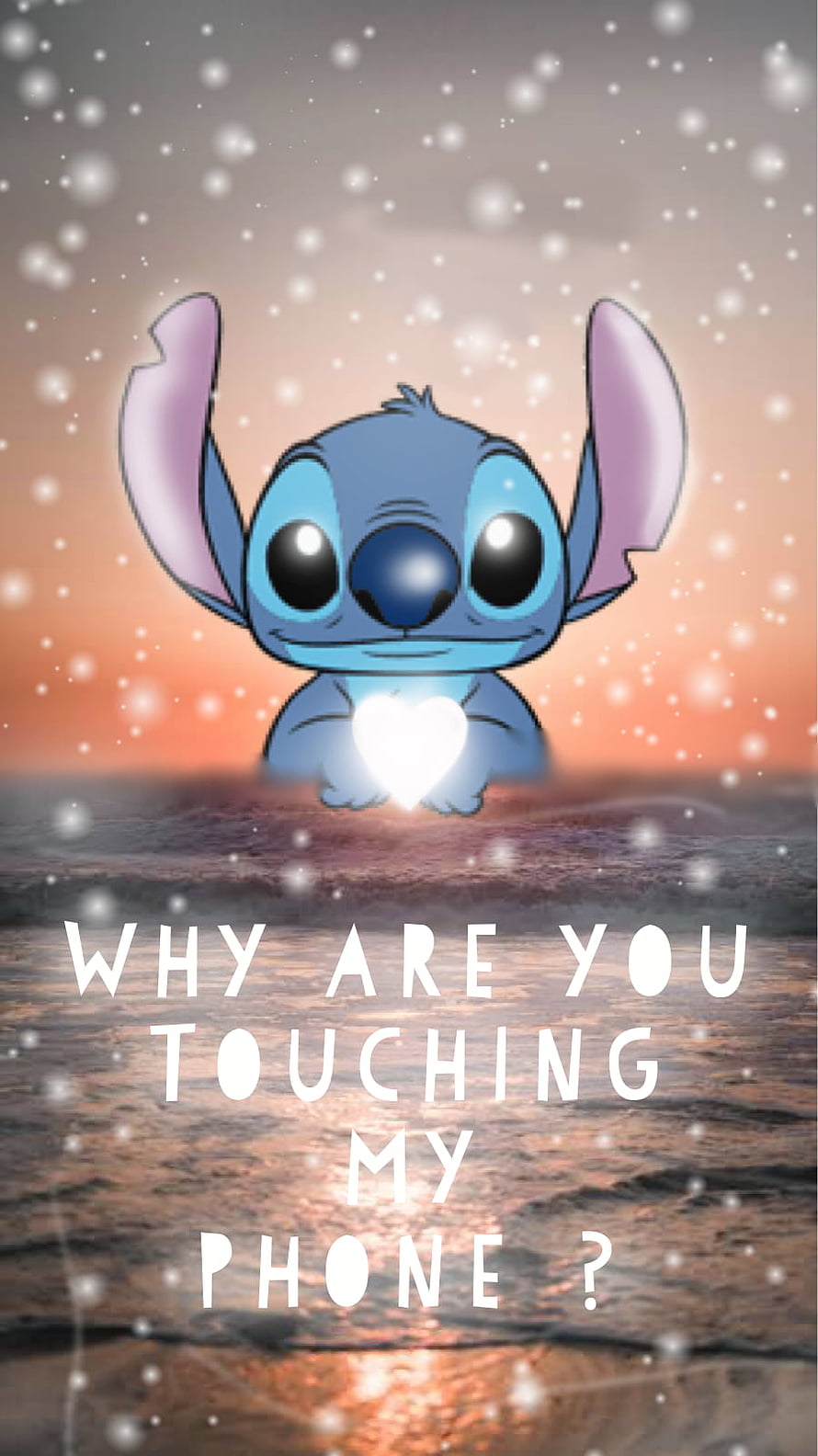 Stitch Holding Glowing Heart in Snowy Sunset Scene HD phone wallpaper