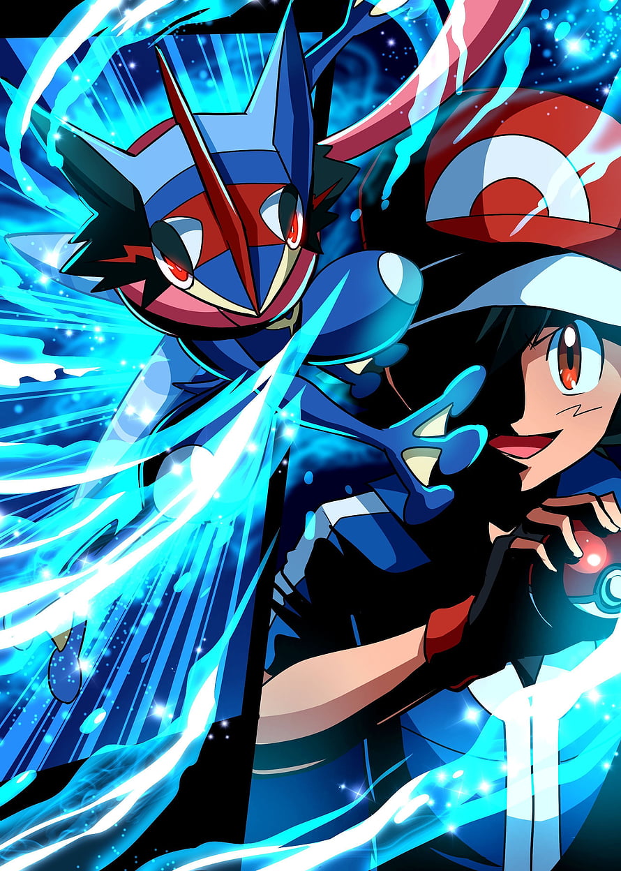Pokemon Trainer and Darkrai Anime Style Wallpaper with Blue Energy Effects HD phone wallpaper