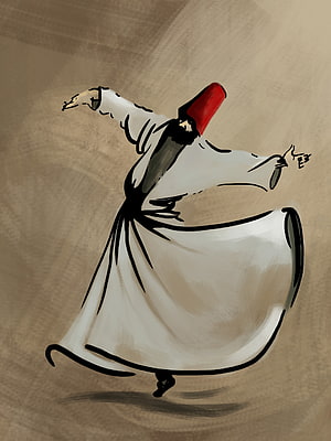 Sufi Whirling Dervish in Traditional White Robe and Red Hat HD phone wallpaper