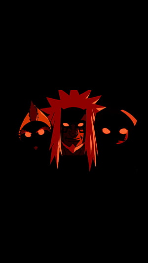 Jiraiya Sage Mode with Naruto and Sakura in Dark Red Anime Art HD phone wallpaper