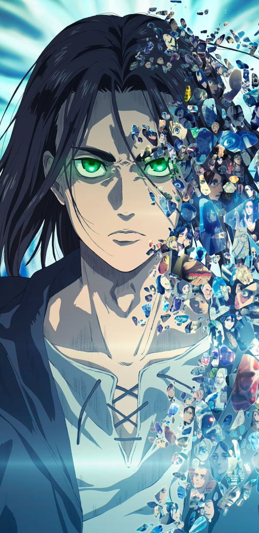 Eren Yeager dissolving into memories and faces from Attack on Titan anime HD phone wallpaper