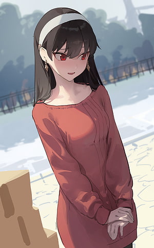 Yor Forger in a Red Dress at the Beach from Spy x Family HD phone wallpaper