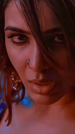 Close-up portrait of a woman with a nose ring and dramatic lighting, Samantha Akkineni, pushpa, oo antava mava HD phone wallpaper