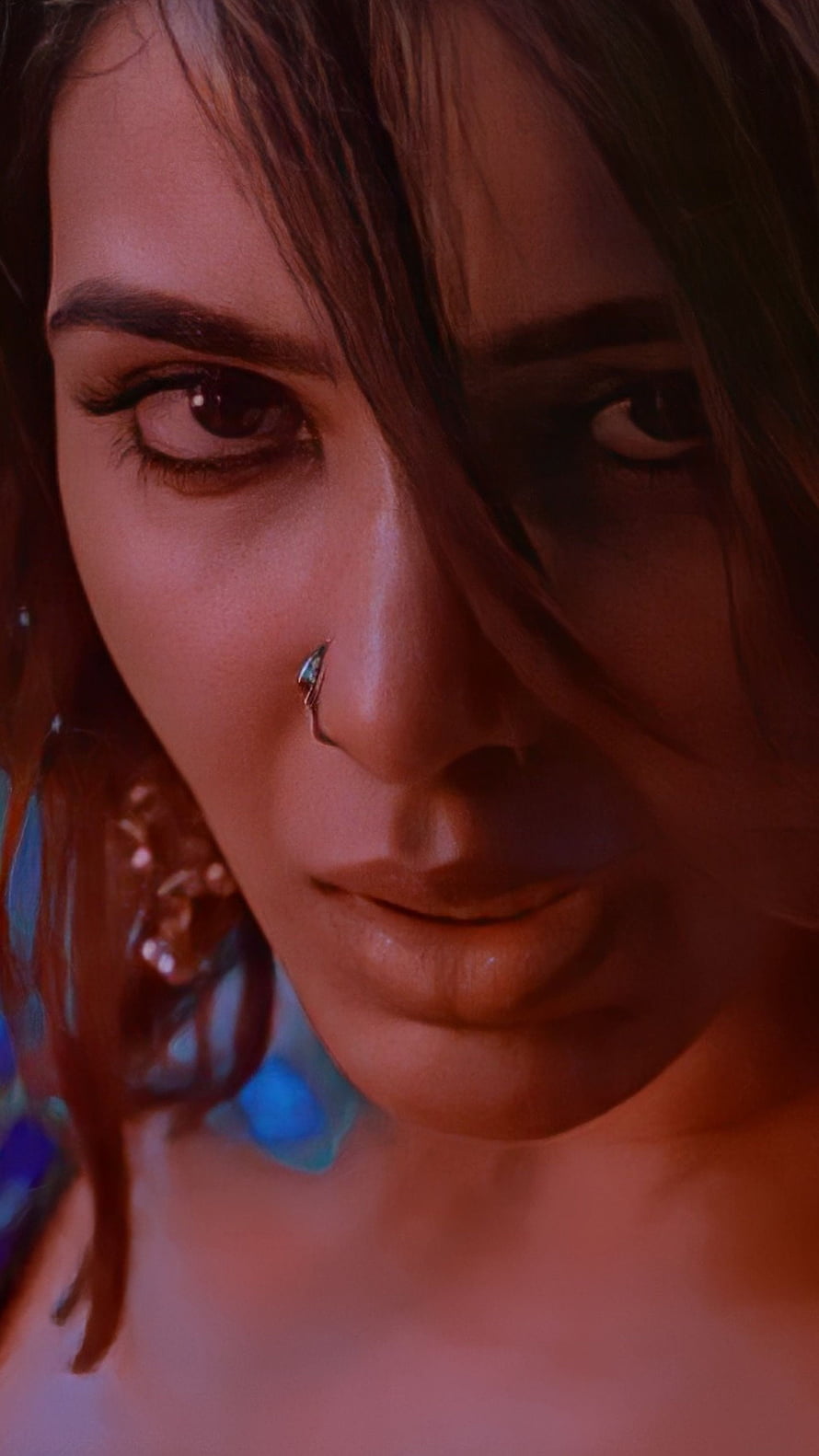 Close-up portrait of a woman with a nose ring and dramatic lighting, Samantha Akkineni, pushpa, oo antava mava HD phone wallpaper