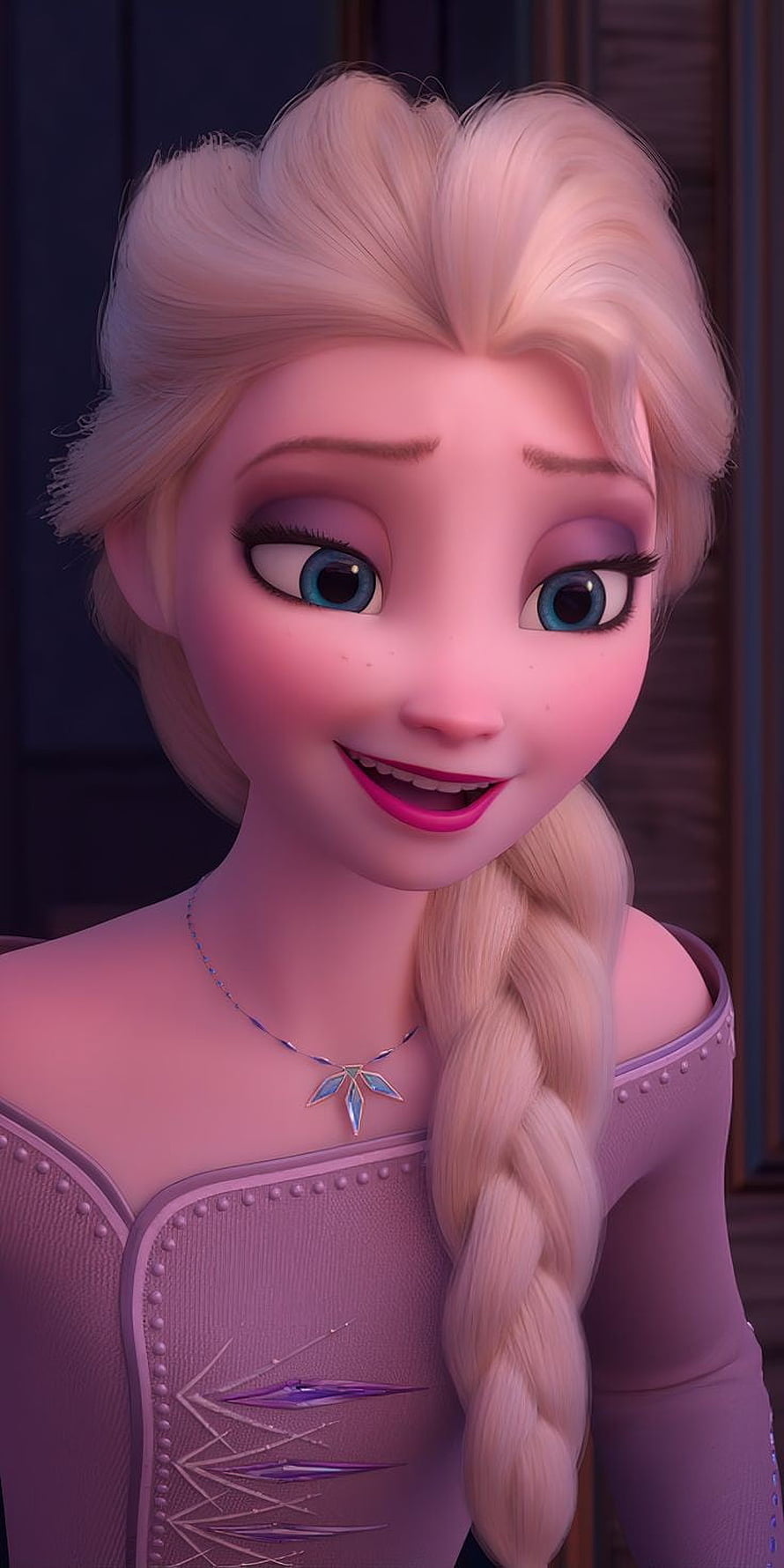 Elsa in Pink Dress from Frozen 2 with Braided Hair and Snowflake Necklace HD phone wallpaper