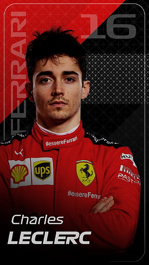 Charles Leclerc in Ferrari Racing Suit with Sponsor Logos and Team Branding HD phone wallpaper
