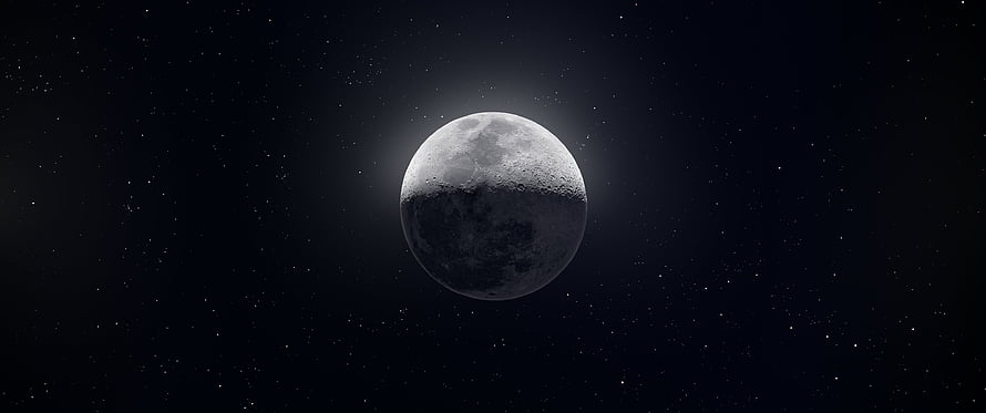 Realistic Crescent Moon in Deep Space with Starry Background HD wallpaper