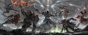 Epic Fantasy Battle Scene With Warriors And Dark Mage HD wallpaper