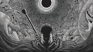 Guts from Berserk wielding Dragon Slayer sword amidst sea of faces and eclipse HD wallpaper
