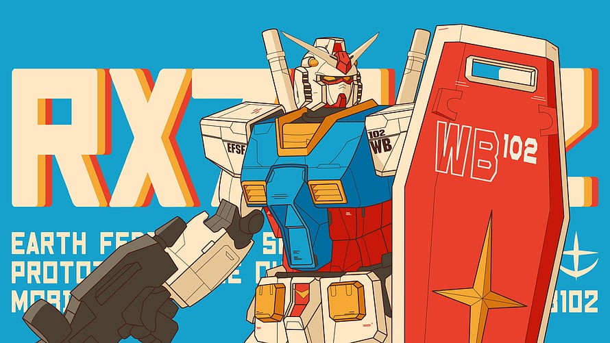 RX-78-2 Gundam Retro Poster Art with Shield and Beam Rifle HD wallpaper