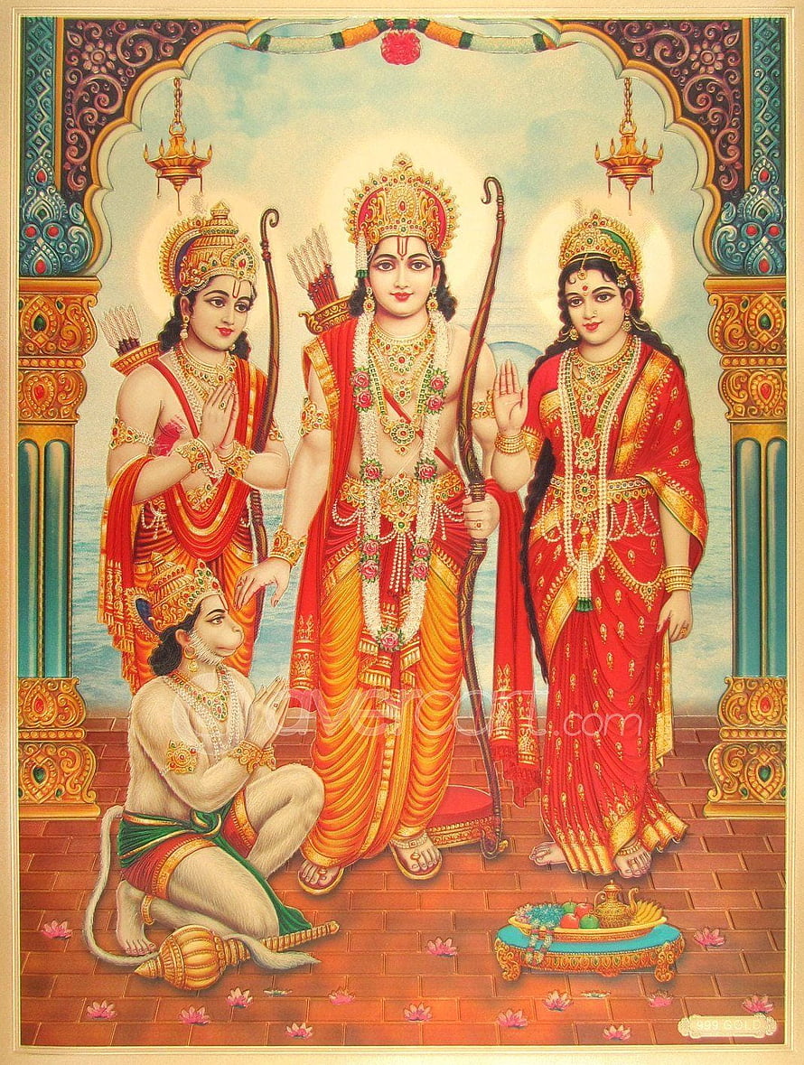 Lord Rama, Sita, Lakshmana, and Hanuman Hindu Deity Artwork, Ram, Ram Darbar HD phone wallpaper