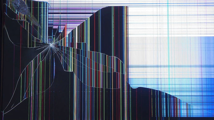 Abstract Glitch Art with Shattered Screen Effect and Neon RGB Vertical Lines HD wallpaper