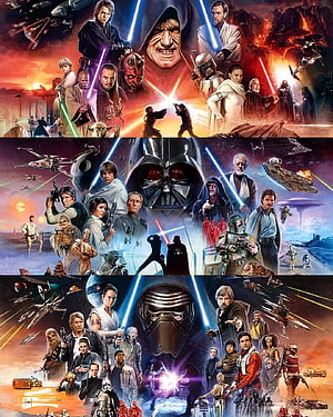 Star Wars Trilogy Poster Collection Featuring Original Prequel and Sequel Saga Characters HD phone wallpaper
