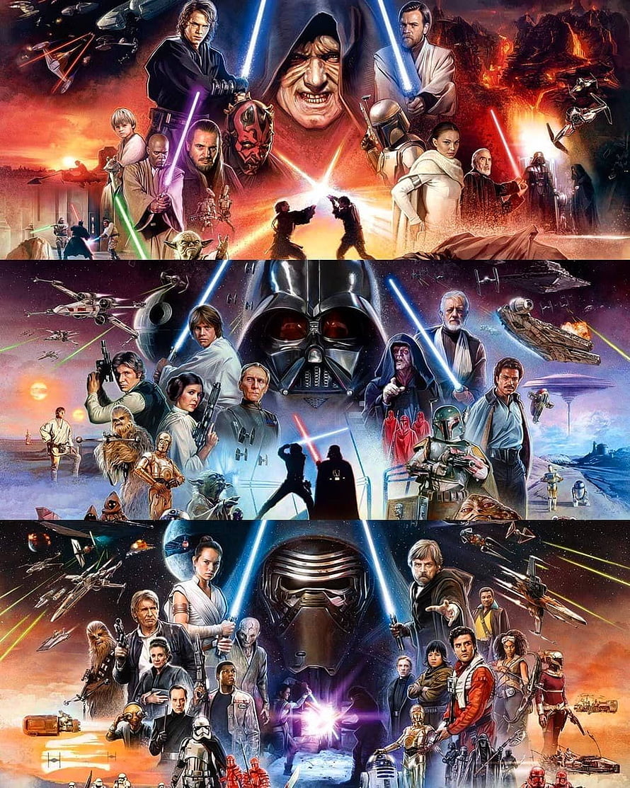 Star Wars Trilogy Poster Collection Featuring Original Prequel and Sequel Saga Characters HD phone wallpaper